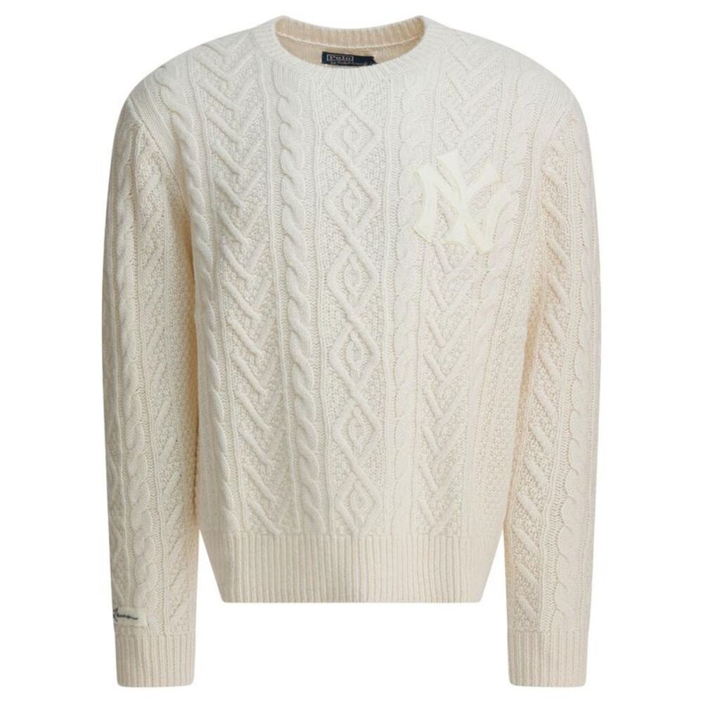 POLO RALPH LAUREN Cable Knit Crewneck Sweater Men WHITE Sweaters & Cardigans